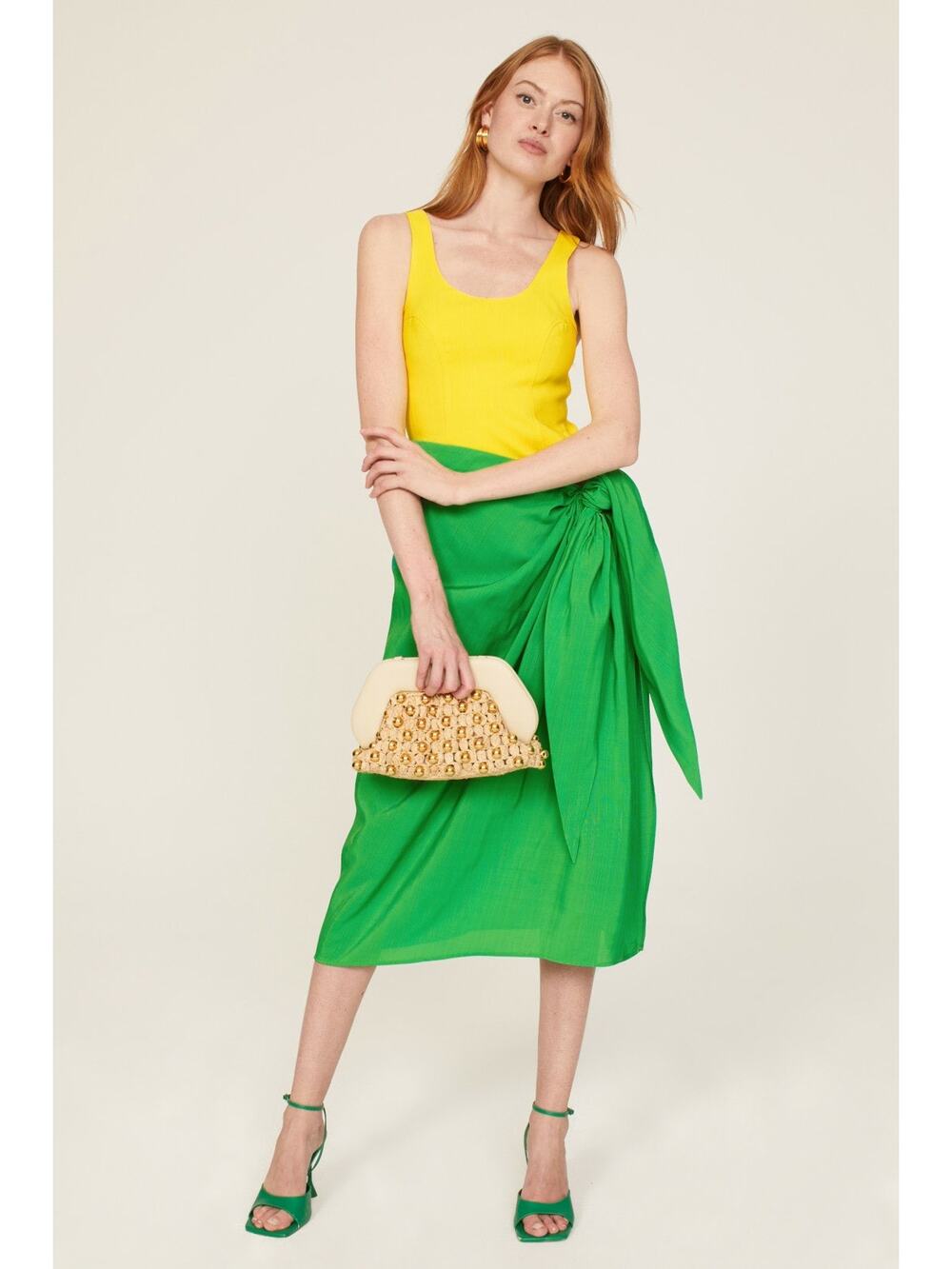 ROSIE ASSOULIN Women's Yellow Green Wrap Sarong Scoop Neck Beach Dress Size 6
